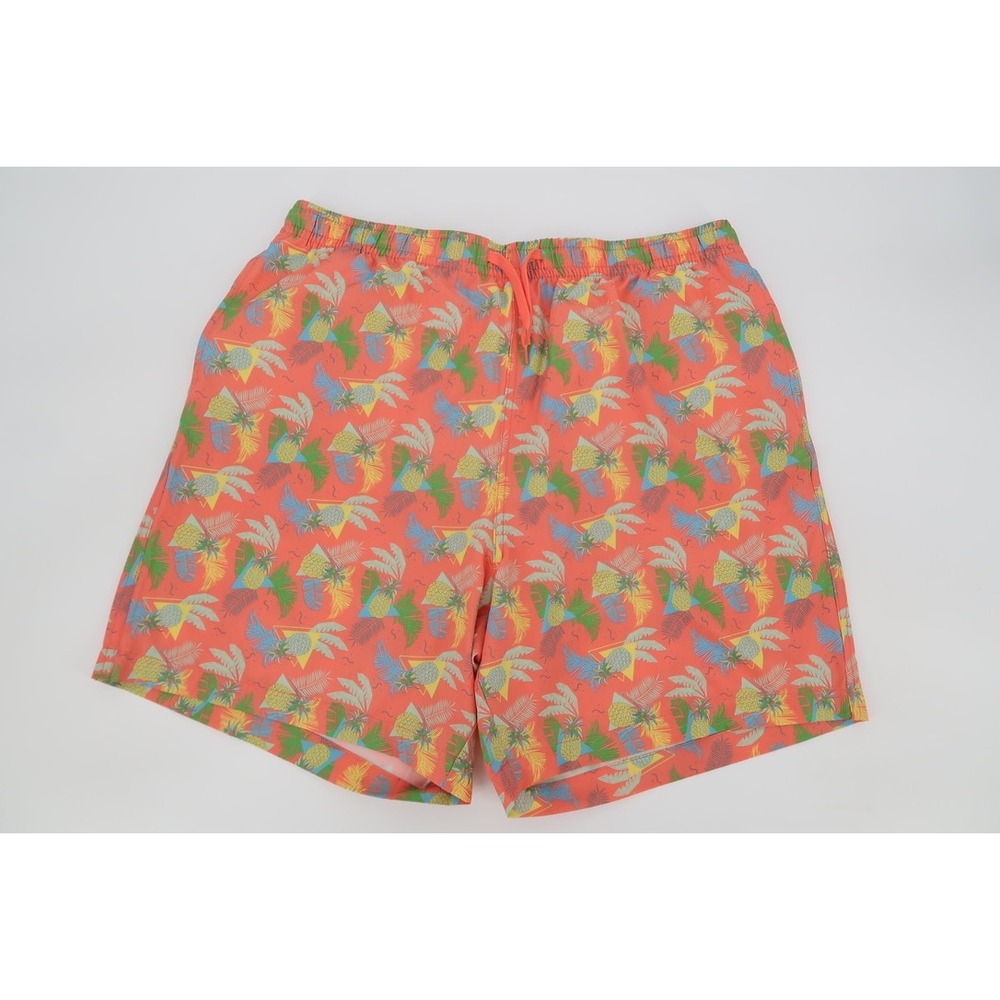Burlebo Swim Trunks Mens Large Coral Tropical Pineapple Palm Print Mesh Liner 7"